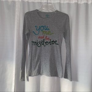 Gray Long Sleeve Christmas Shirt - “You Me and the Mistletoe”